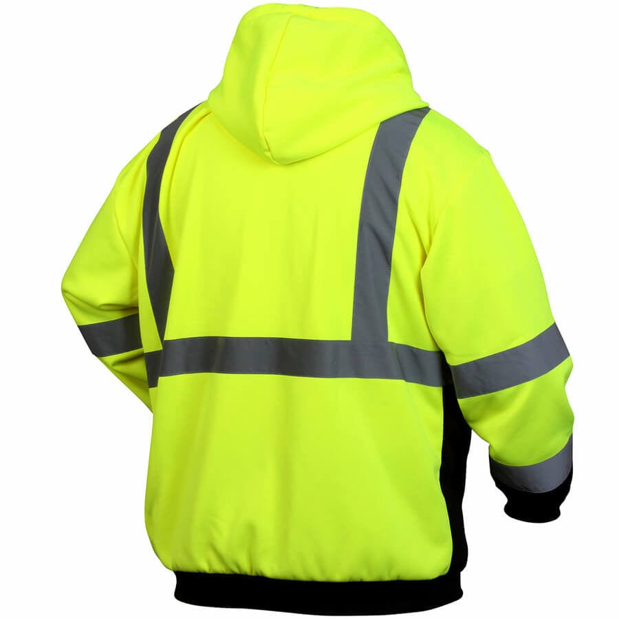 Pyramex RSZH32 Class 2 Hi-Viz Lime Zipper Safety Sweatshirt - Back