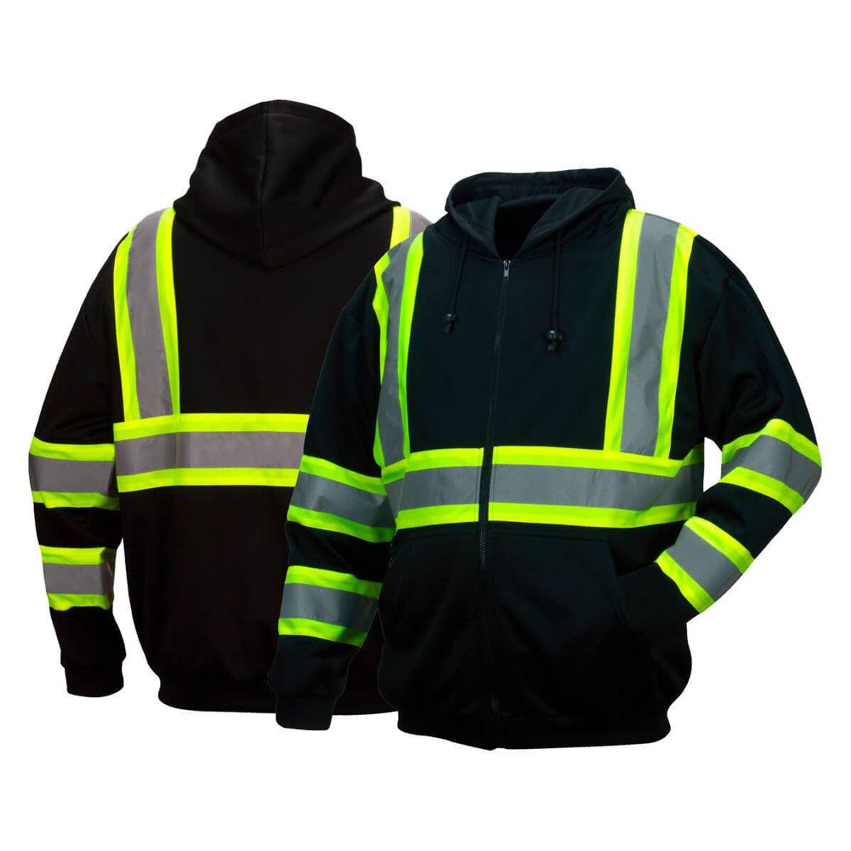 Pyramex RSZH3411 Type 0 Class 1 Black Reflective Premium Zipper Sweatshirt - Front & Back
