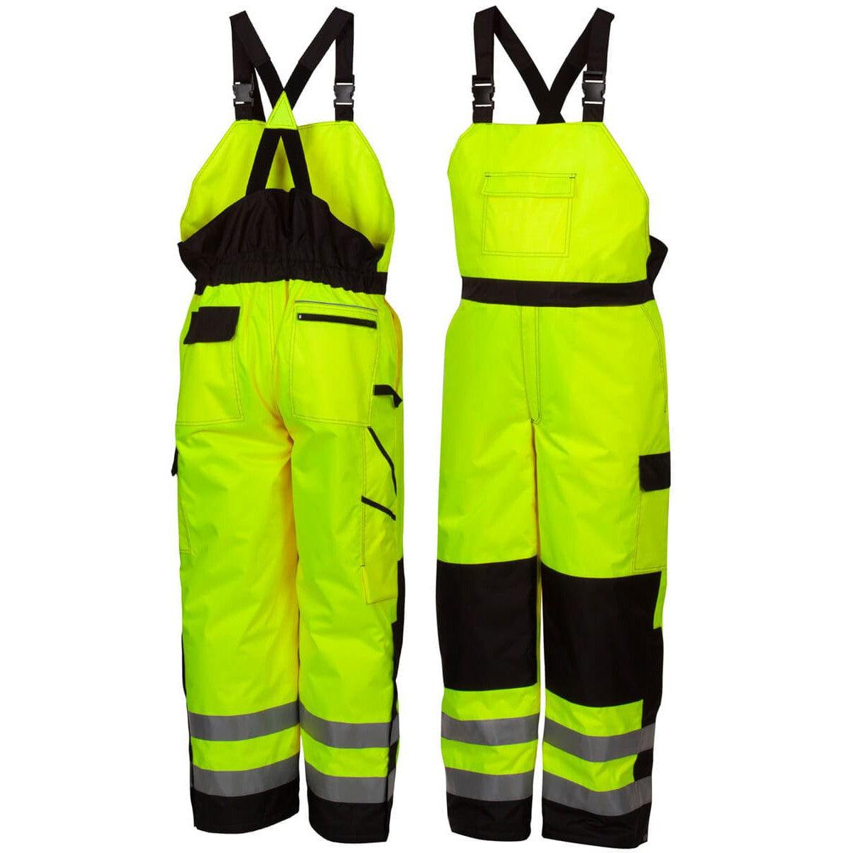 Pyramex RWB4610 Hi-Vis Lime Winter Bib - Front & Back