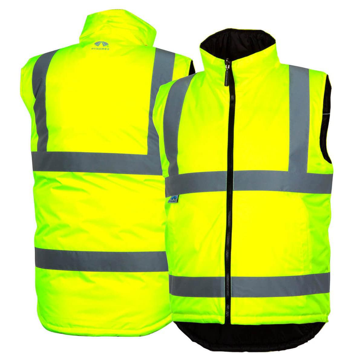 Pyramex RWVZ4510 Type R Class 2 Reversible Insulated Vest Hi-Vis Lime - Front & Back