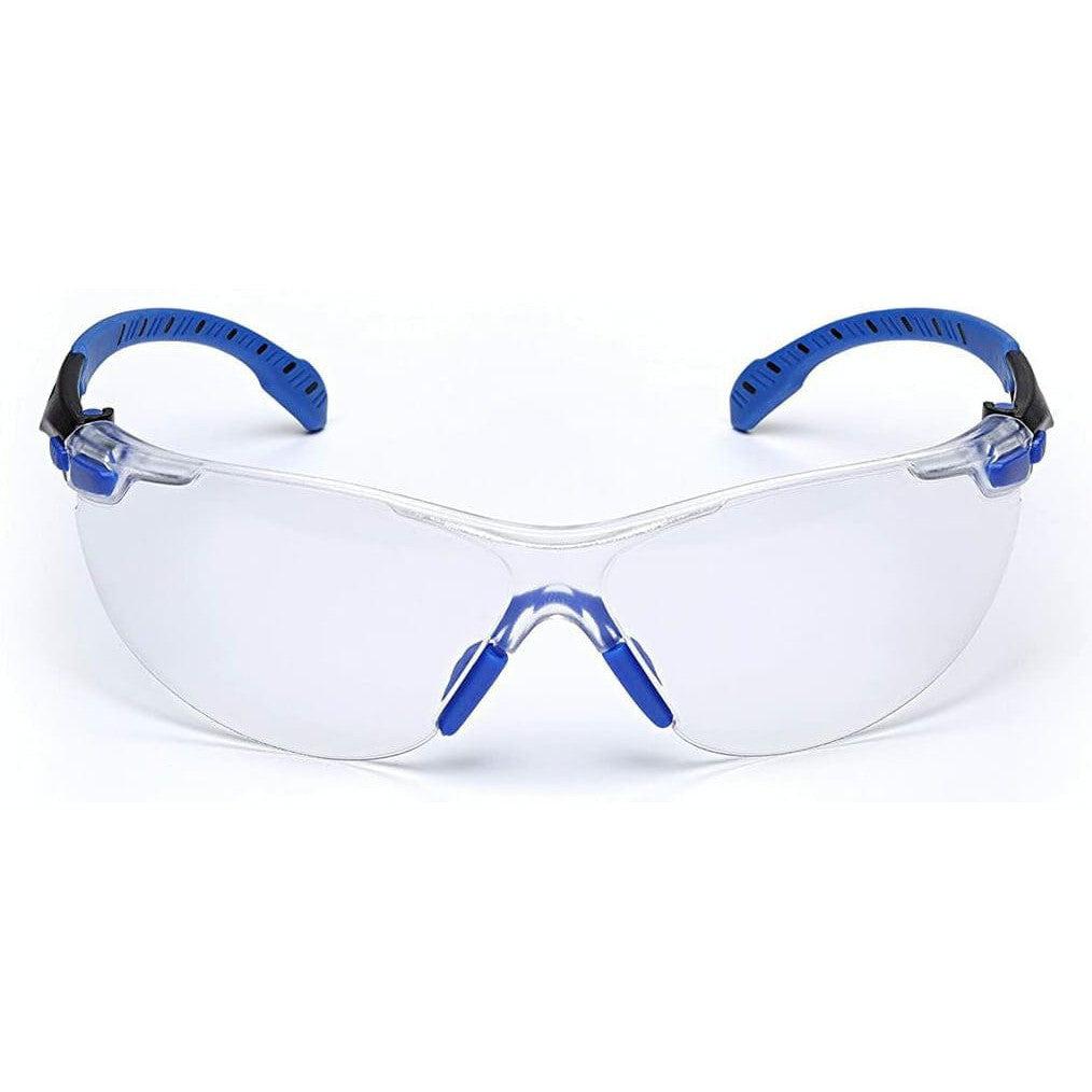 3M Solus Safety Glasses with Blue Temples, Clear Anti-Fog Lens and Foam & Strap Kit S1101SGAF-KT - Front View