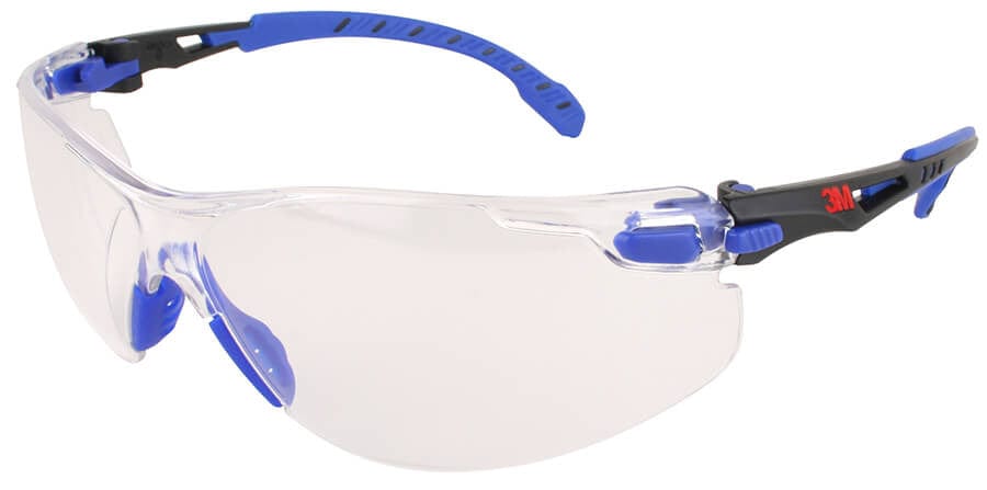 3M Solus Safety Glasses Blue Temples Clear Anti-Fog Lens S1101SGAF