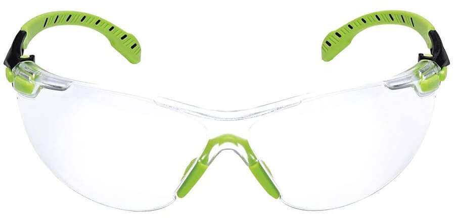 3M Solus Safety Glasses with Green Temples and Clear Anti-Fog Lens S1201SGAF - Front View