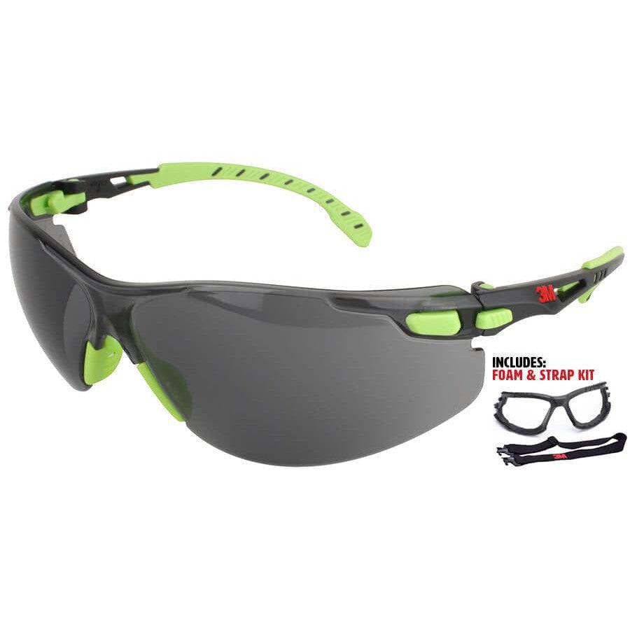3M Solus S1202SGAF-KT Safety Glasses with Green Temples, Gray Anti-Fog Lens and Foam & Strap Kit