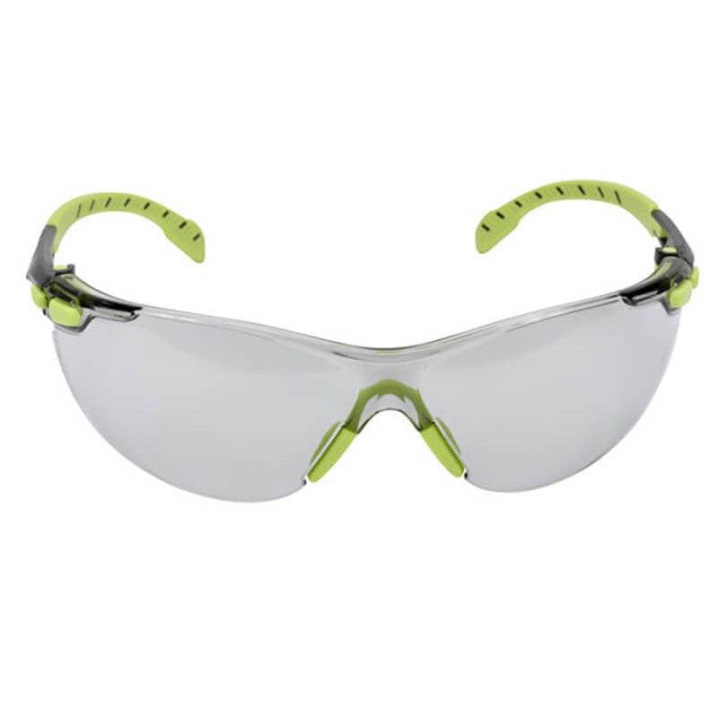 3M Solus Safety Glasses with Green Temples and Indoor/Outdoor Anti-Fog Lens S1207SGAF - Front View