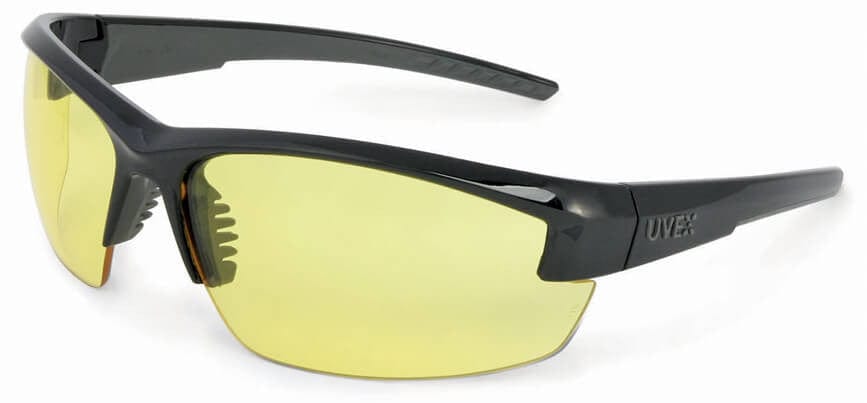 Uvex Mercury Safety Glasses with Black Frame and Amber Lens