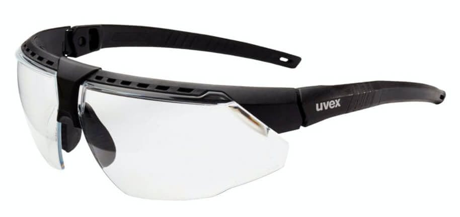 Uvex Avatar Safety Glasses with Black/Black Frame and Clear Hydroshield Anti-Fog Lens S2850HS