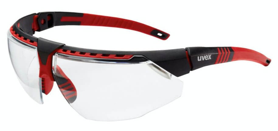Uvex Avatar Safety Glasses with Red/Black Frame and Clear Hydroshield AF Lens
