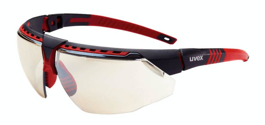 Uvex Avatar Safety Glasses with Red/Black Frame and Reflect-50 Lens