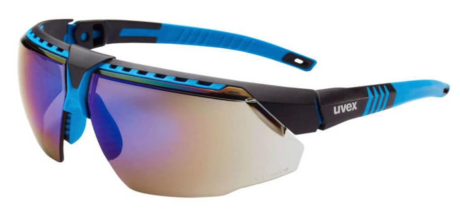 Uvex Avatar Safety Glasses with Blue/Black Frame and Blue Mirror Lens