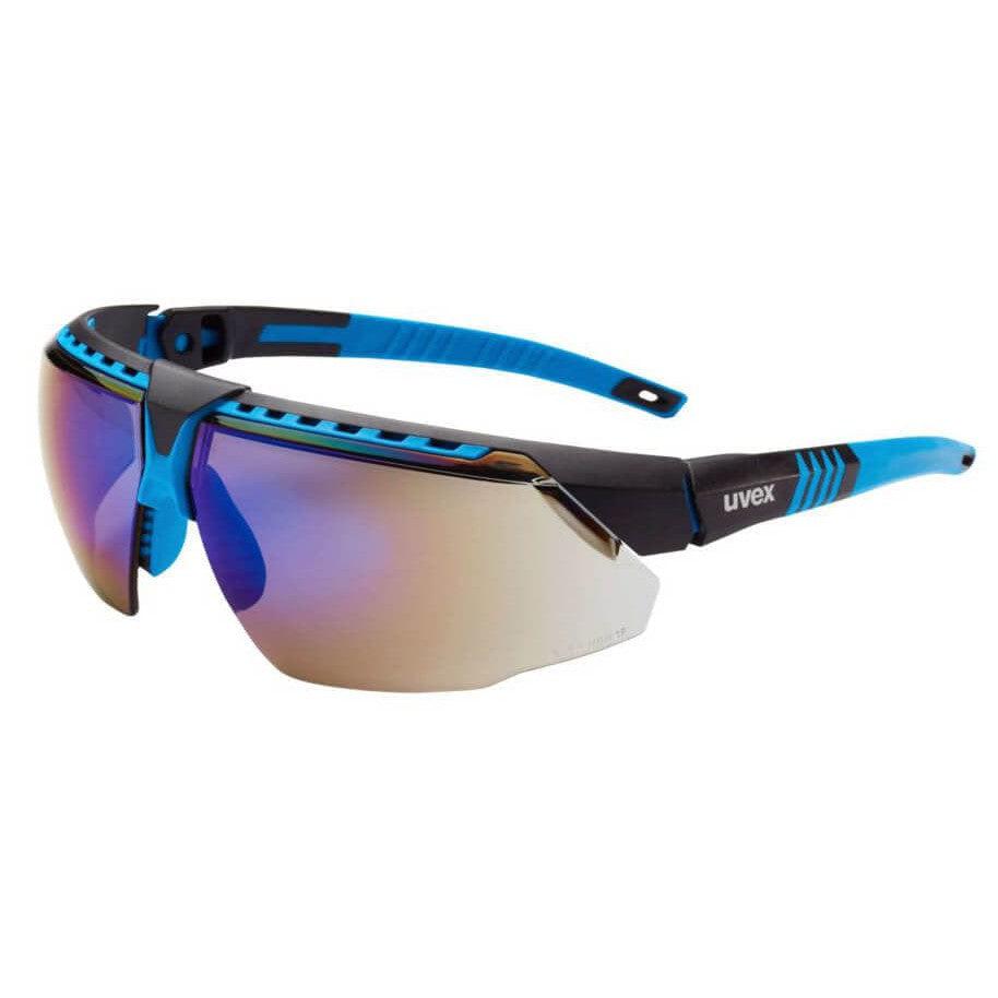 Uvex Avatar Safety Glasses with Blue/Black Frame and Blue Mirror Lens