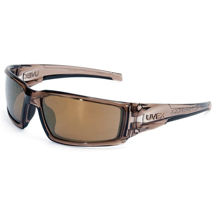 Uvex Hypershock Safety Glasses with Smoke Brown Frame and Gold Mirror Lens