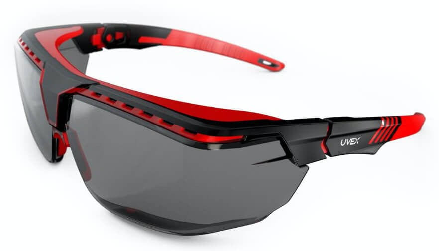 Uvex Avatar OTG Safety Glasses with Black/Red Frame and Gray Lens