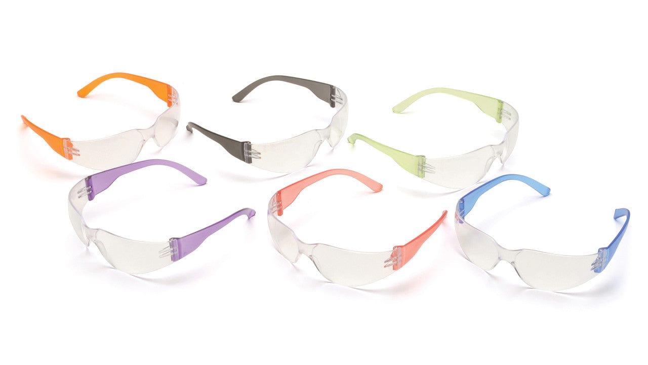 Pyramex Intruder S4110SMP Safety Glasses Box of 12 Assorted Temple Colors Clear Lens