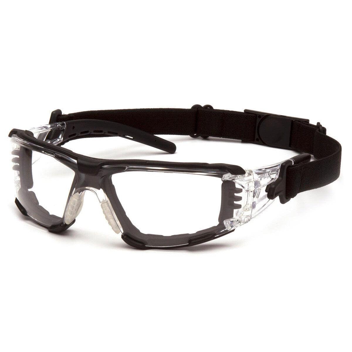 Pyramex Fyxate Foam-Padded Safety Glasses with Clear/Black Frame and Clear H2MAX Anti-Fog Lens SB10210STMFP - with Strap