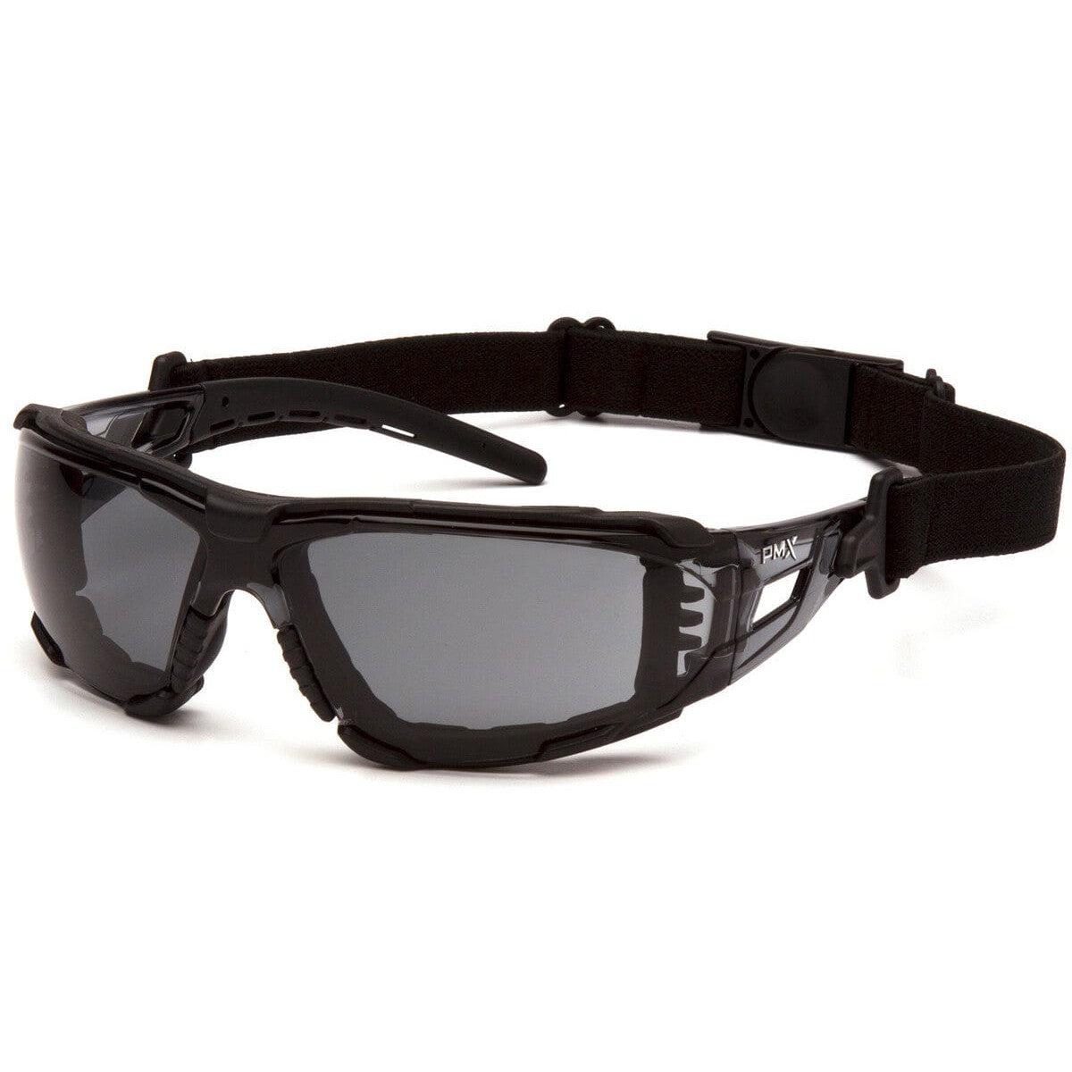 Pyramex Fyxate Foam-Padded Safety Glasses with Black Frame and Gray H2MAX Anti-Fog Lens SB10220STMFP - with Strap