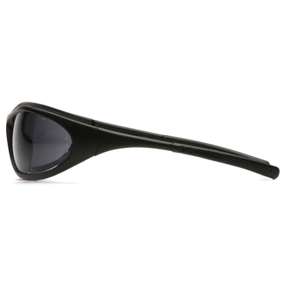 Pyramex Zone 2 Safety Glasses with Black Frame and Gray Lens - Side