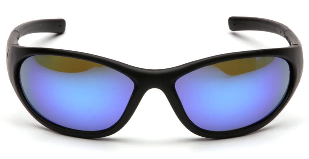 Pyramex Zone 2 Safety Glasses with Black Frame and Ice Blue Mirror Lens - Front