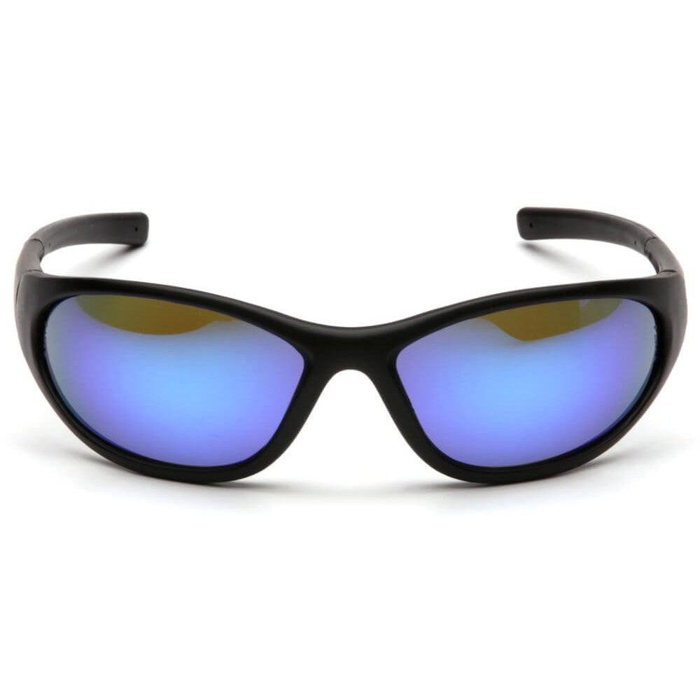 Pyramex Zone 2 Safety Glasses with Black Frame and Ice Blue Mirror Lens - Front