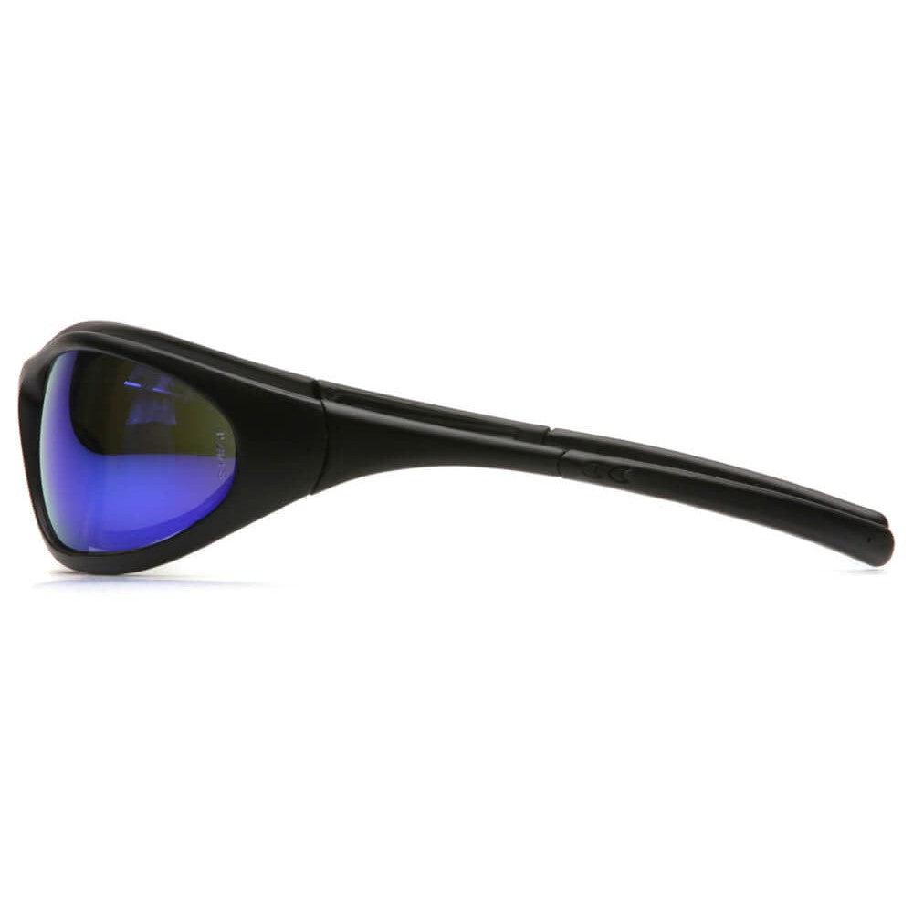 Pyramex Zone 2 Safety Glasses with Black Frame and Ice Blue Mirror Lens - Side