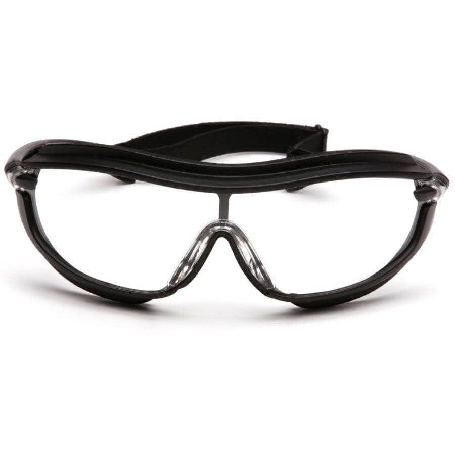 Pyramex XS3 Plus Safety Glasses with Black Padded Frame and Clear Anti-Fog Lens - Front