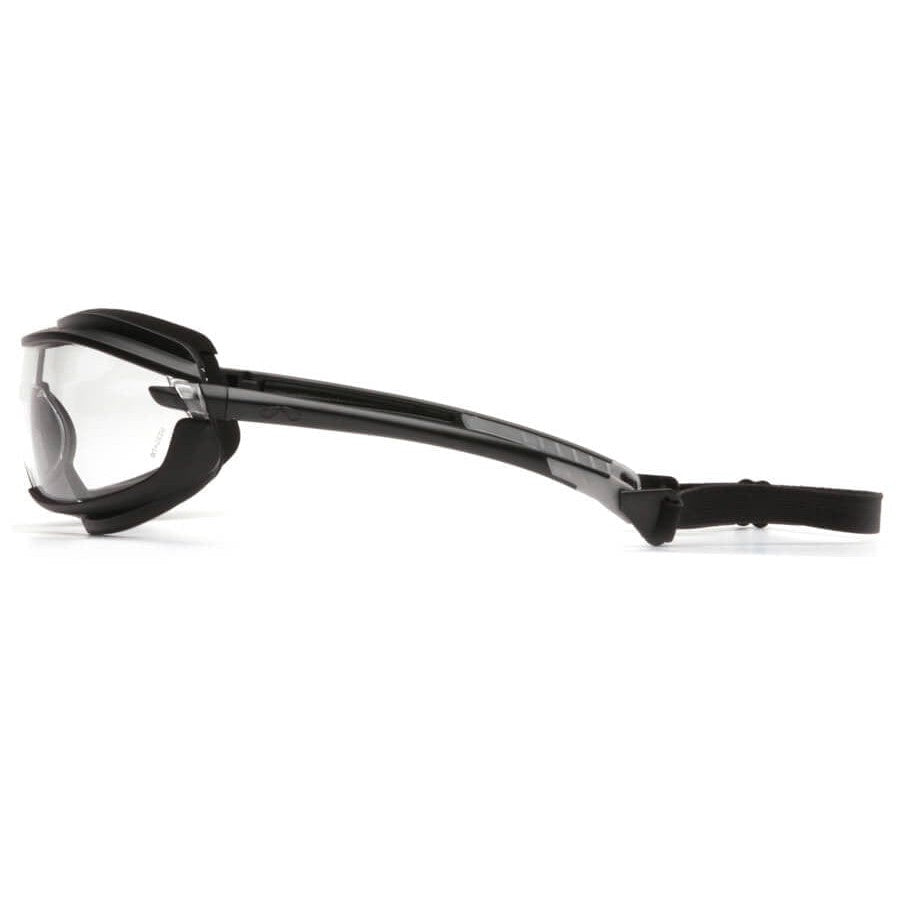 Pyramex XS3 Plus Safety Glasses with Black Padded Frame and Clear Anti-Fog Lens - Side