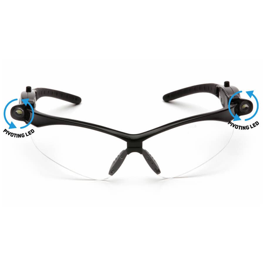 Pyramex PMXtreme LED Safety Glasses with Black Frame and Clear Anti-Fog Lens - Front