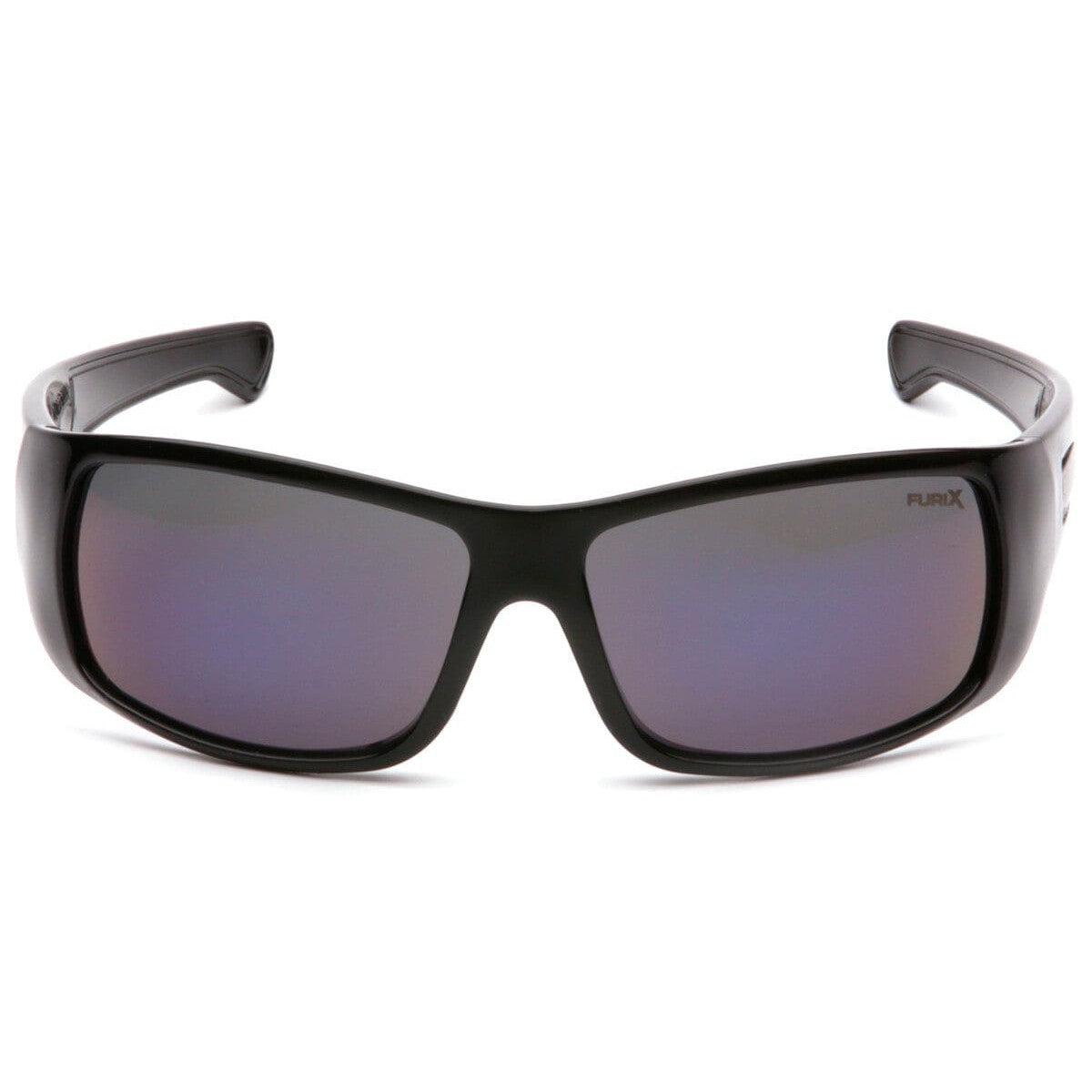 Pyramex Furix Safety Glasses with Black Frame and Blue Mirror Anti-Fog Lens SB8575DT - Front View
