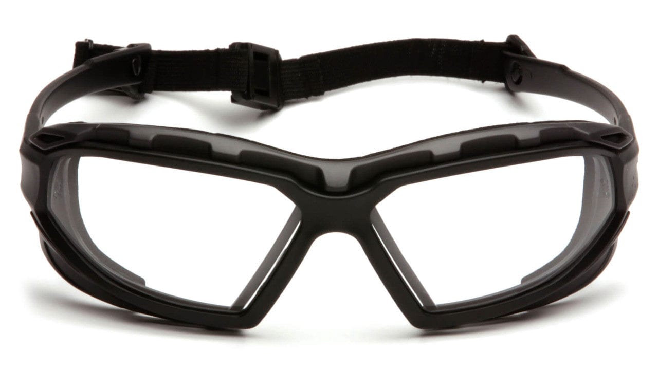 yramex Highlander Plus Safety Glasses Black Foam-Lined Frame Clear Anti-Fog Lens SBG5010DT Front