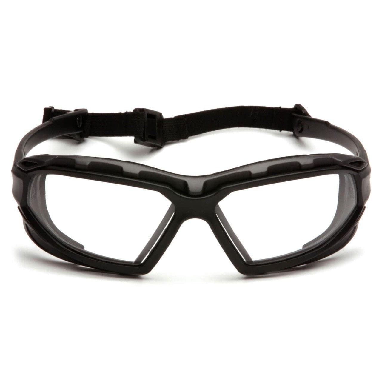 yramex Highlander Plus Safety Glasses Black Foam-Lined Frame Clear Anti-Fog Lens SBG5010DT Front