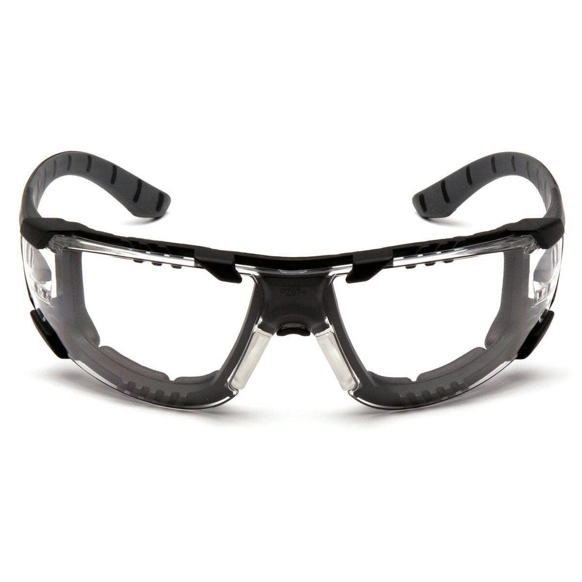 Pyramex Endeavor Plus Foam-Padded Safety Glasses with Black/Gray Temples and Clear H2MAX Anti-Fog Lens SBG9610STMFP - Front View
