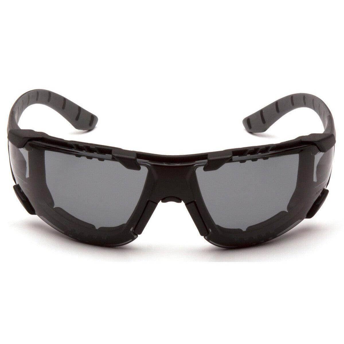 Pyramex Endeavor Plus Foam-Padded Safety Glasses with Black/Gray Temples and Gray H2MAX Anti-Fog Lens SBG9620STMFP - Front View