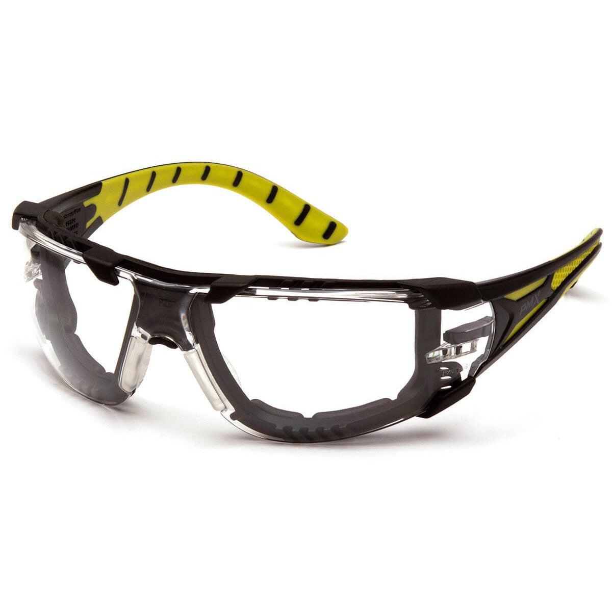 Pyramex Endeavor Plus Foam-Padded Safety Glasses with Black/Green Temples and Clear H2MAX Anti-Fog Lens SBGR9610STMFP