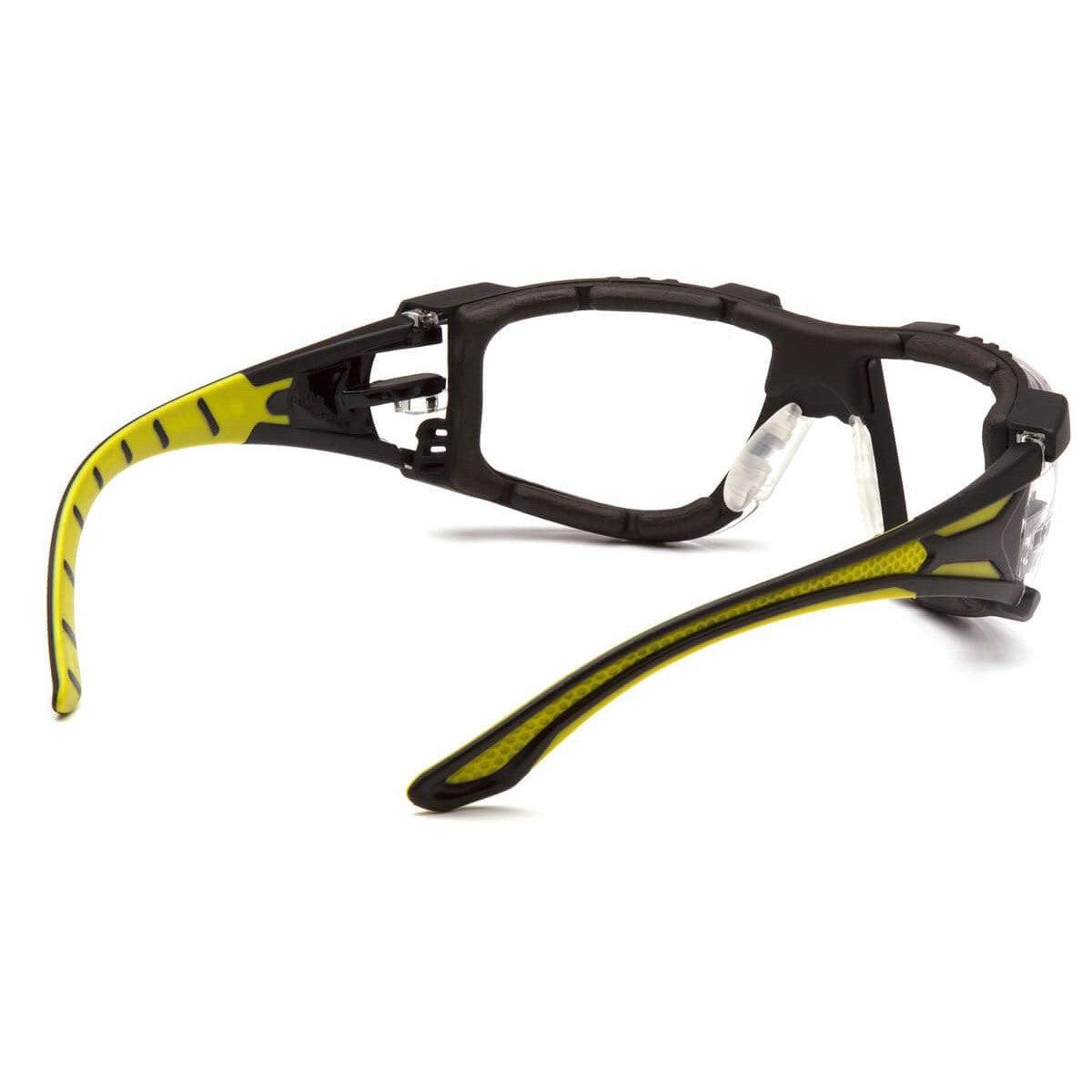 Pyramex Endeavor Plus Foam-Padded Safety Glasses with Black/Green Temples and Clear H2MAX Anti-Fog Lens SBGR9610STMFP - Back View