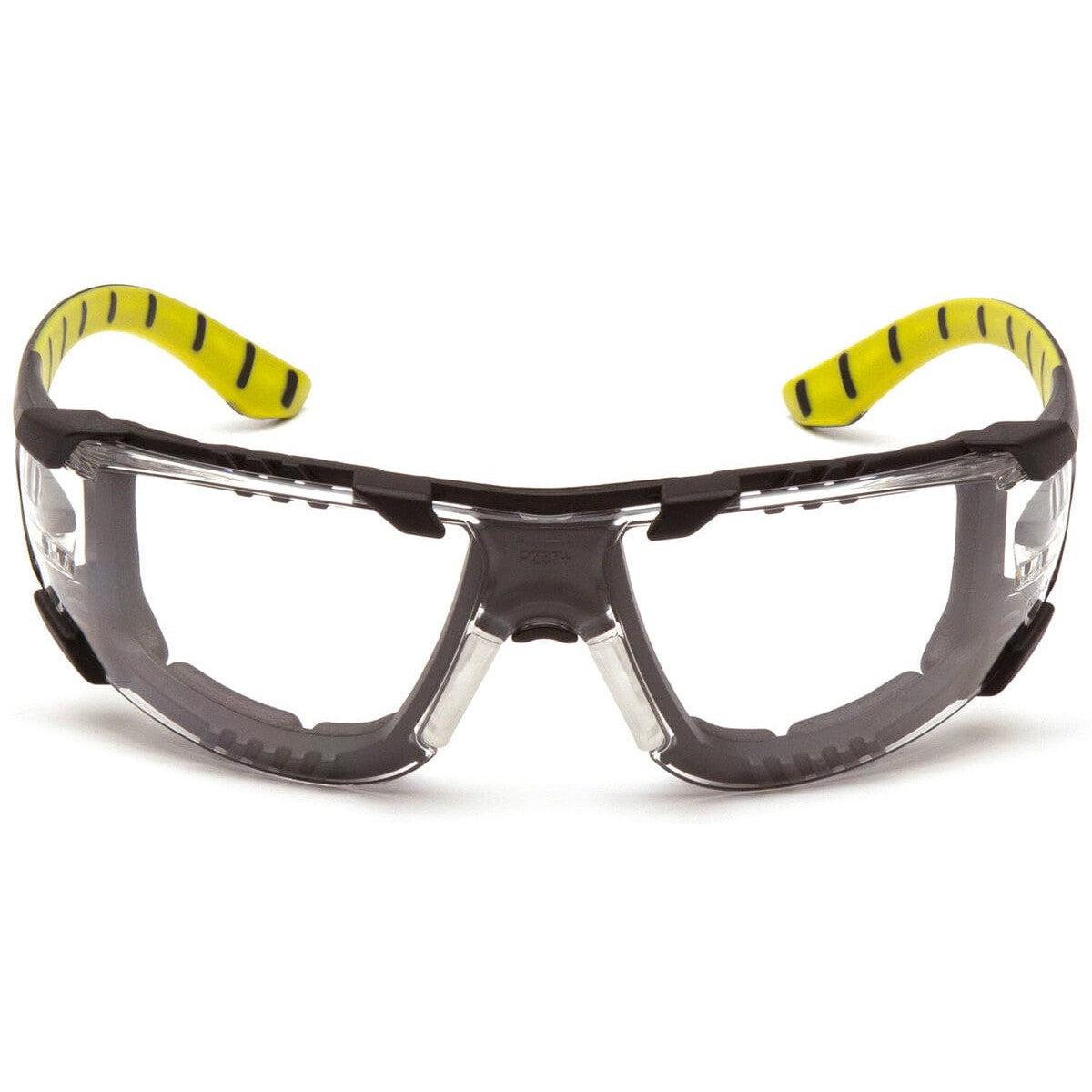 Pyramex Endeavor Plus Foam-Padded Safety Glasses with Black/Green Temples and Clear H2MAX Anti-Fog Lens SBGR9610STMFP - Front View