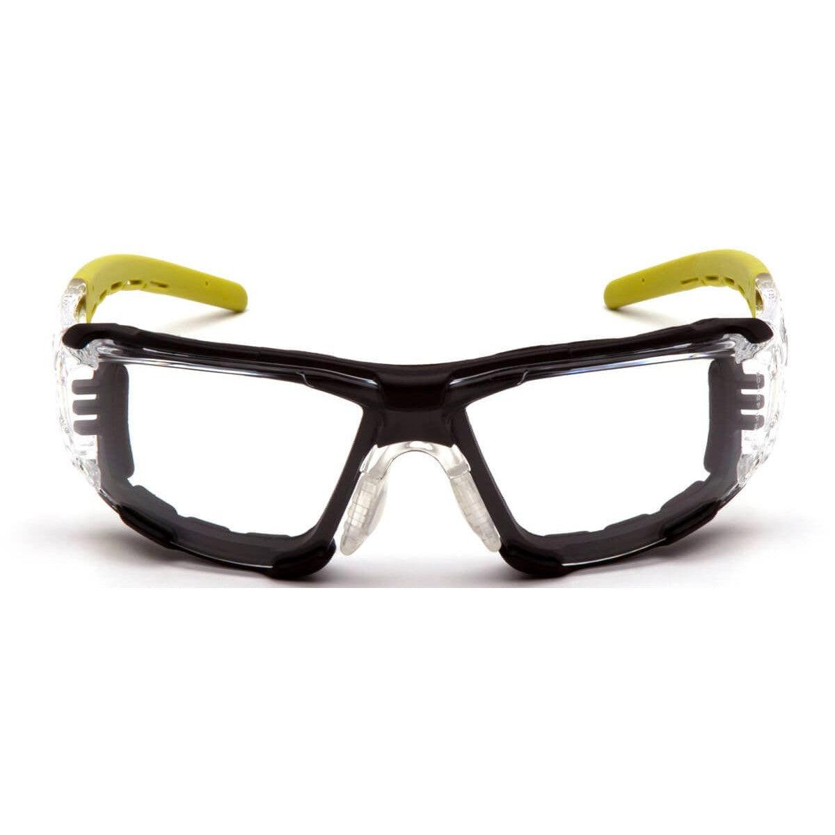 Pyramex Fyxate Foam-Padded Safety Glasses with Clear/Lime Frame and Clear H2MAX Anti-Fog Lens SBL10210STMFP - Front View