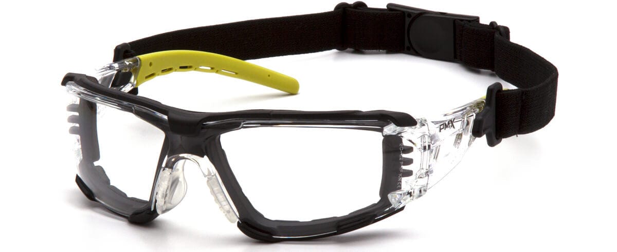 Pyramex Fyxate Foam-Padded Safety Glasses with Clear/Lime Frame and Clear H2MAX Anti-Fog Lens SBL10210STMFP - with Strap