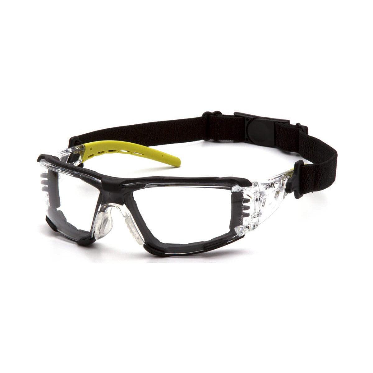 Pyramex Fyxate Foam-Padded Safety Glasses with Clear/Lime Frame and Clear H2MAX Anti-Fog Lens SBL10210STMFP - with Strap
