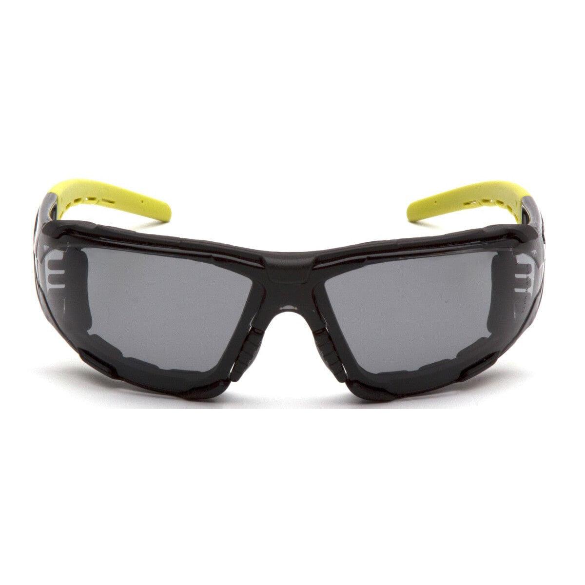 Pyramex Fyxate Foam-Padded Safety Glasses with Black/Lime Frame and Gray H2MAX Anti-Fog Lens SBL10220STMFP - Front View