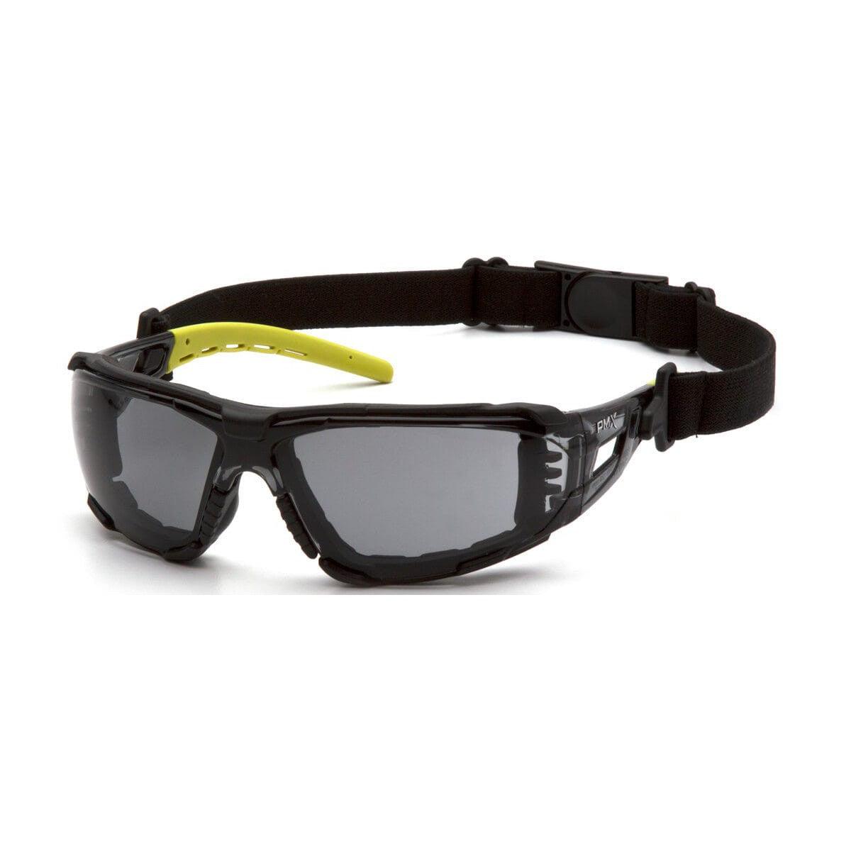 Pyramex Fyxate Foam-Padded Safety Glasses with Black/Lime Frame and Gray H2MAX Anti-Fog Lens SBL10220STMFP - with Strap