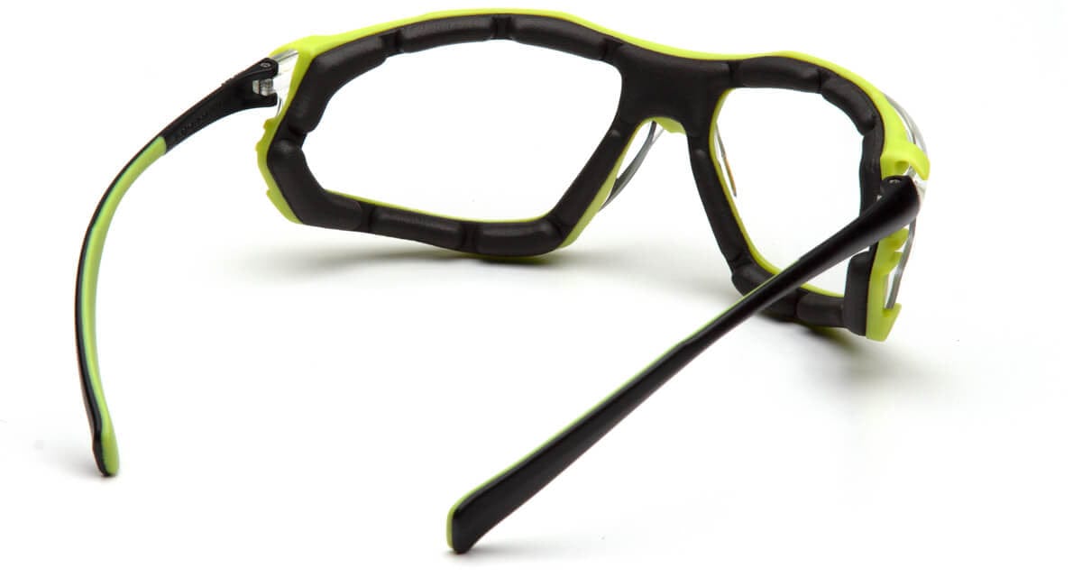 Pyramex Proximity Safety Glasses with Black/Lime Frame and Clear H2MAX Anti-Fog Lens - Back View