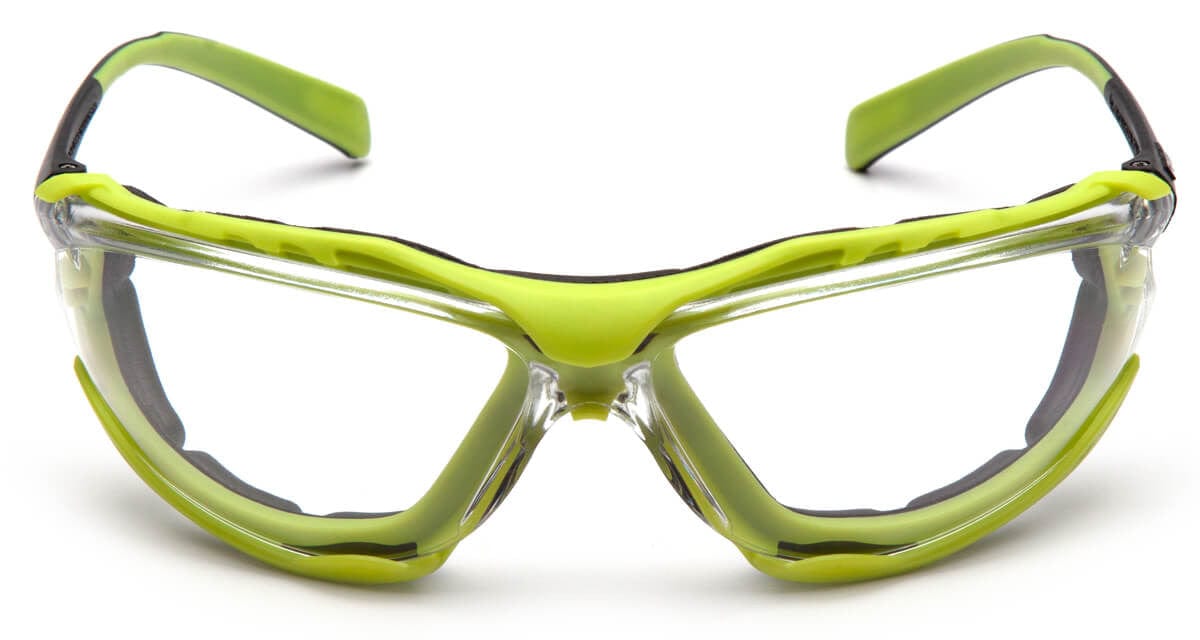 Pyramex Proximity Safety Glasses with Black/Lime Frame and Clear H2MAX Anti-Fog Lens - Front View