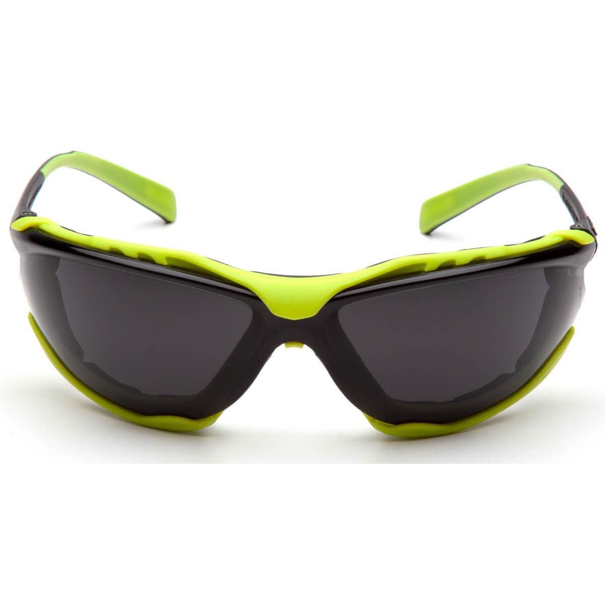 Pyramex Proximity Safety Glasses with Black/Lime Frame and Gray H2MAX Anti-Fog Lens - Front View