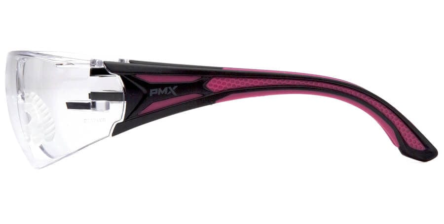 Pyramex Endeavor Plus Safety Glasses with Black/Pink Temples and Clear Anti-Fog Lens SBP9610ST - Side View