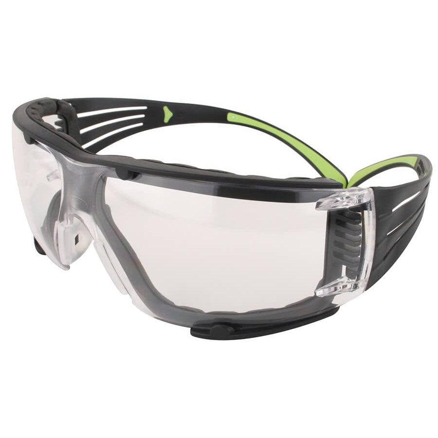 3M SecureFit Safety Glasses with Black/Lime Temples, Foam Padding and Clear Anti-Fog Lens