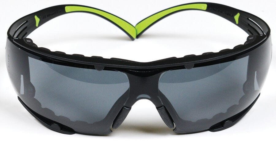 3M SecureFit Safety Glasses with Black/Lime Temples, Foam Padding and Gray Anti-Fog Lens