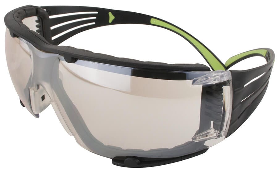 3M SecureFit Safety Glasses with Black/Lime Temples, Foam Padding and Indoor/Outdoor Lens