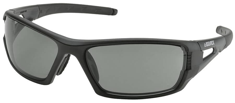 Elvex Rimfire Safety Glasses with Matte Black Frame and Polarized Gray Lens SG-61PL