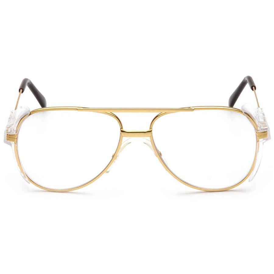 Pyramex Pathfinder Safety Glasses with Gold Metal Frame and Clear Lens - Front