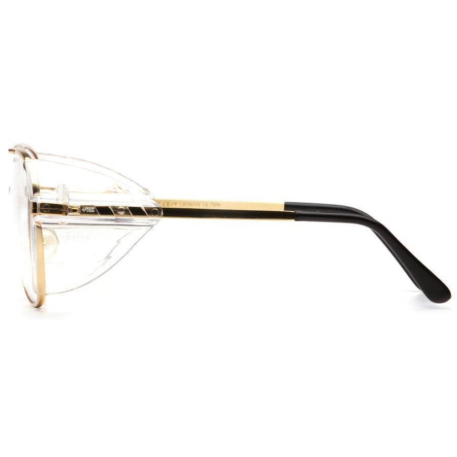 Pyramex Pathfinder Safety Glasses with Gold Metal Frame and Clear Lens - Side